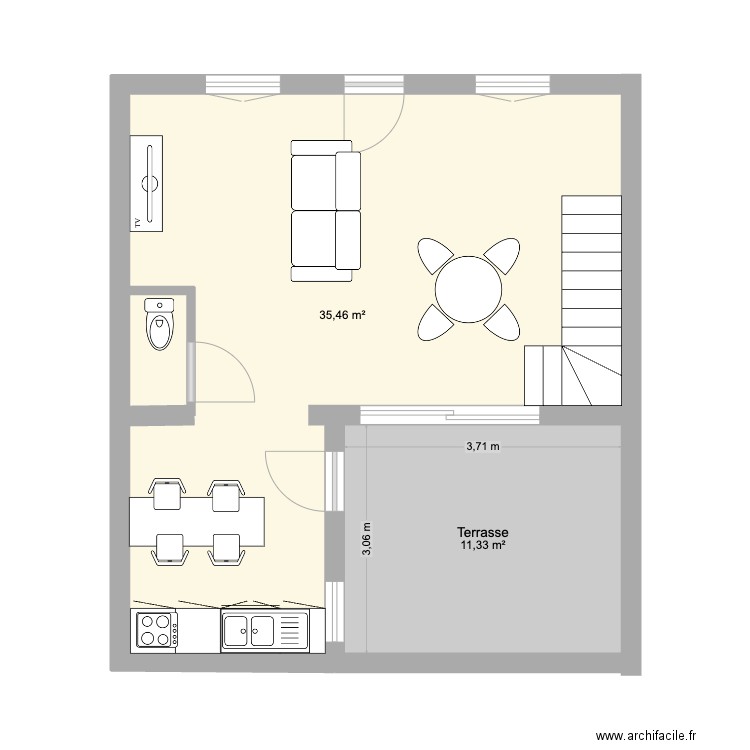 sacre coeur. Plan de 2 pièces et 47 m2