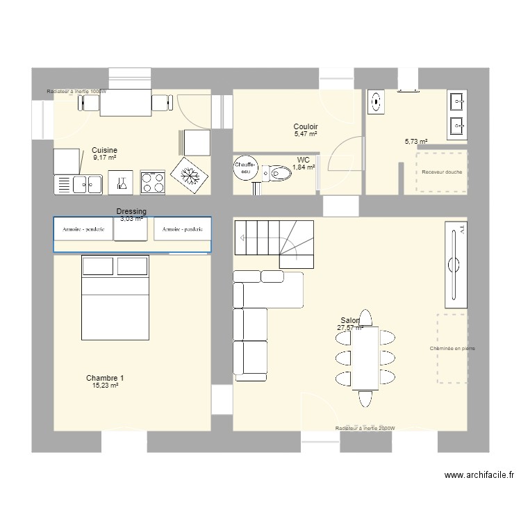 Plan Maison Régine 3 28-12-2025. Plan de 7 pièces et 68 m2