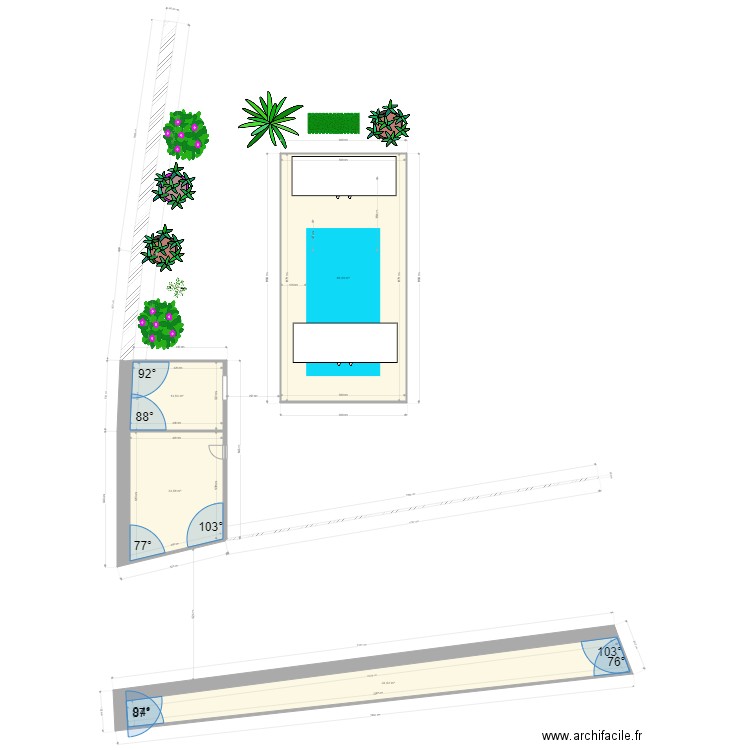 Piscine 03. Plan de 4 pièces et 142 m2