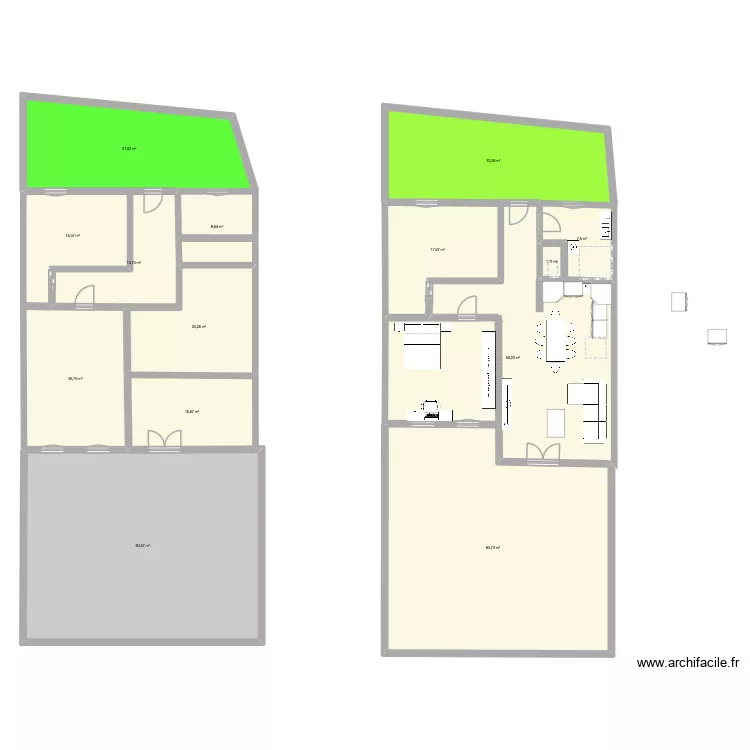 cabinet. Plan de 14  et 418 m²