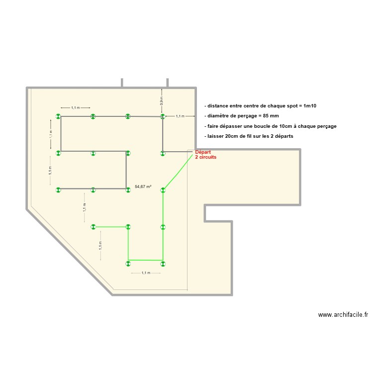 plan spot séjour pour D Robin. Plan de 1 pièce et 55 m2