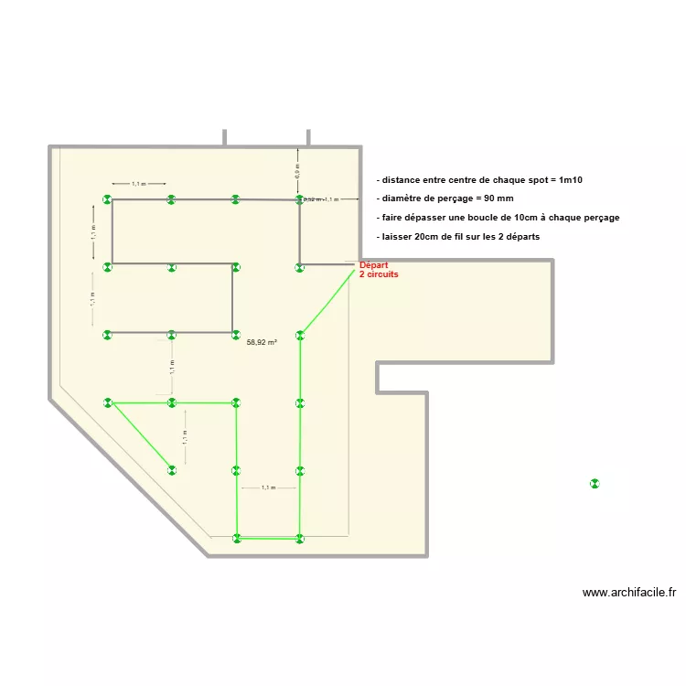 plan spot s&eacute;jour pour D Robin. Plan de 1  et 59 m²