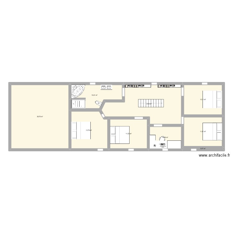 Rénovation longère haut. Plan de 9 pièces et 131 m2