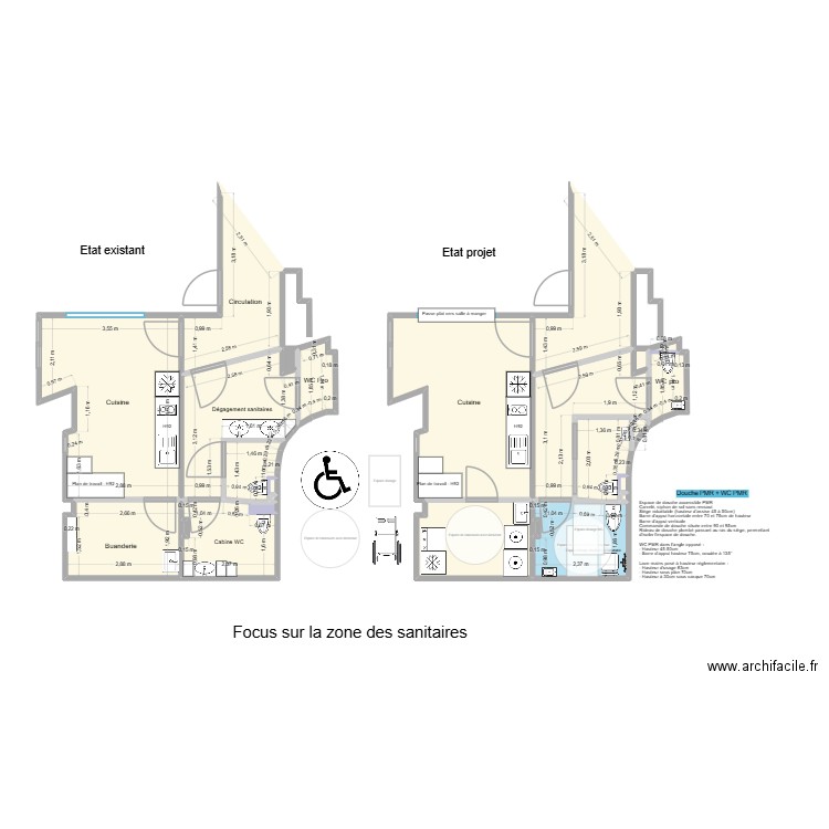 Focus espace sanitaire-buanderie V4. Plan de 24 pièces et 81 m2