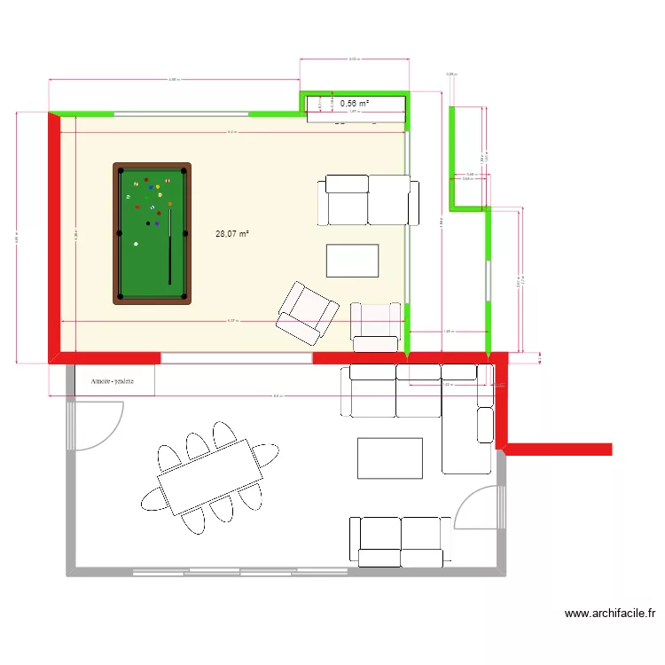 extension. Plan de 2  et 29 m²