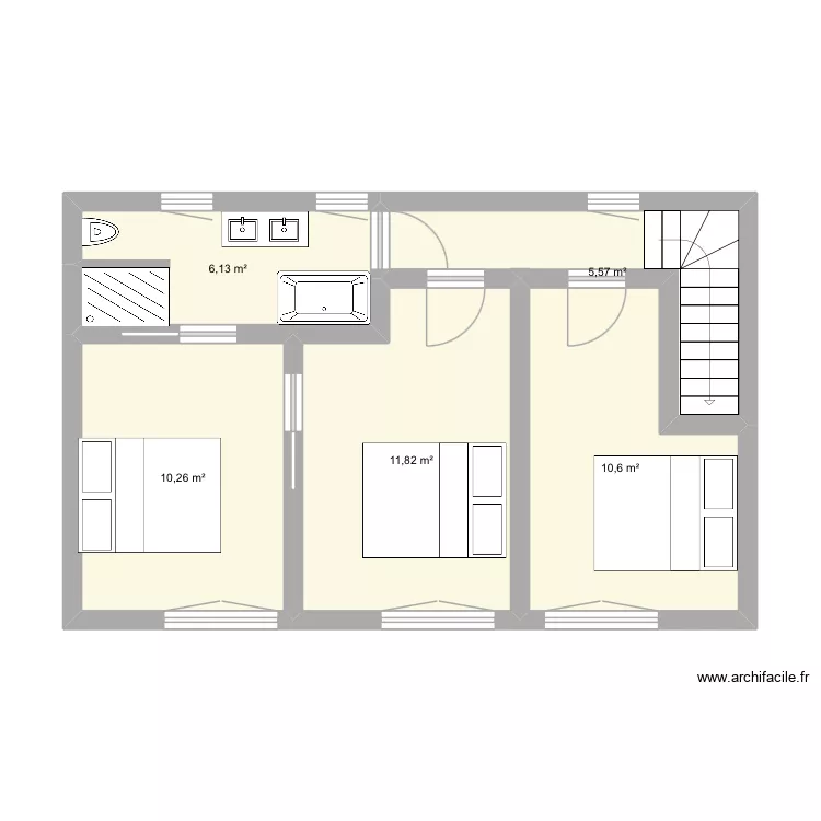 &Eacute;tage 1 Jeff. Plan de 5  et 44 m²