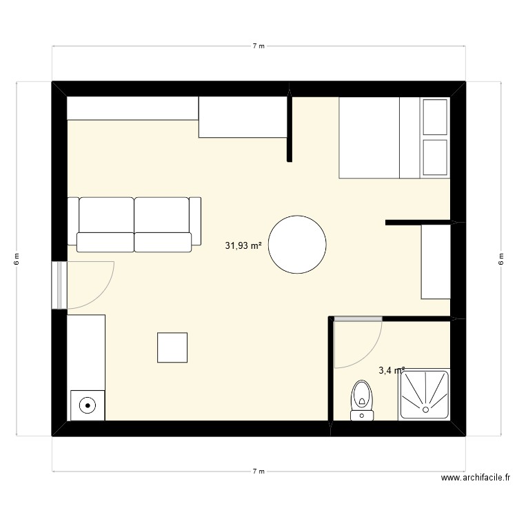 Dodo 2. Plan de 2 pièces et 35 m2