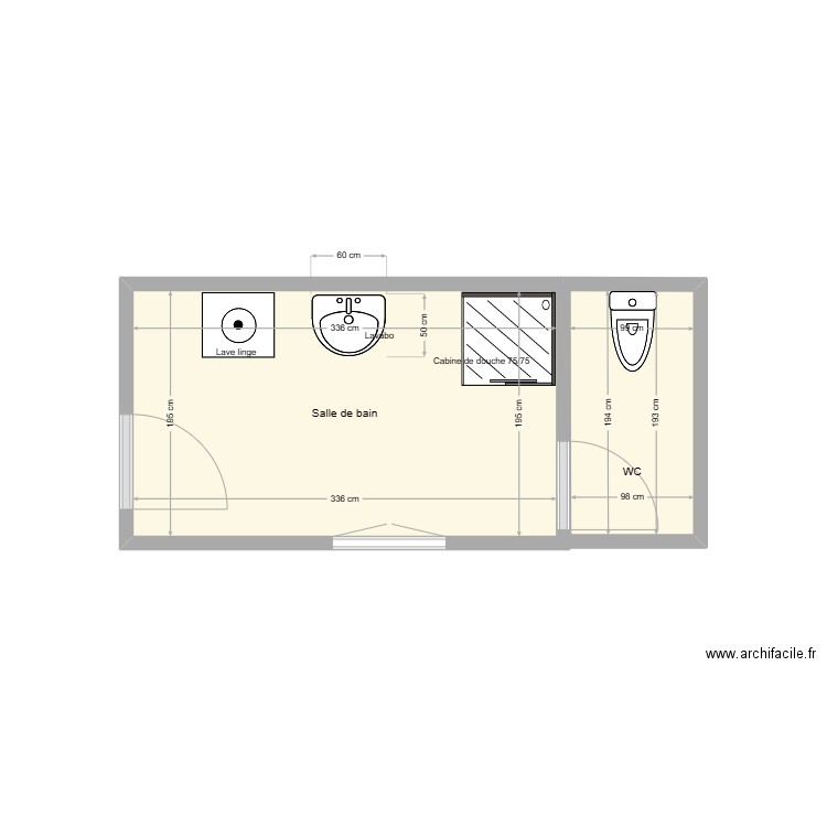 BELONDRADE René salle de bain. Plan de 2 pièces et 8 m2