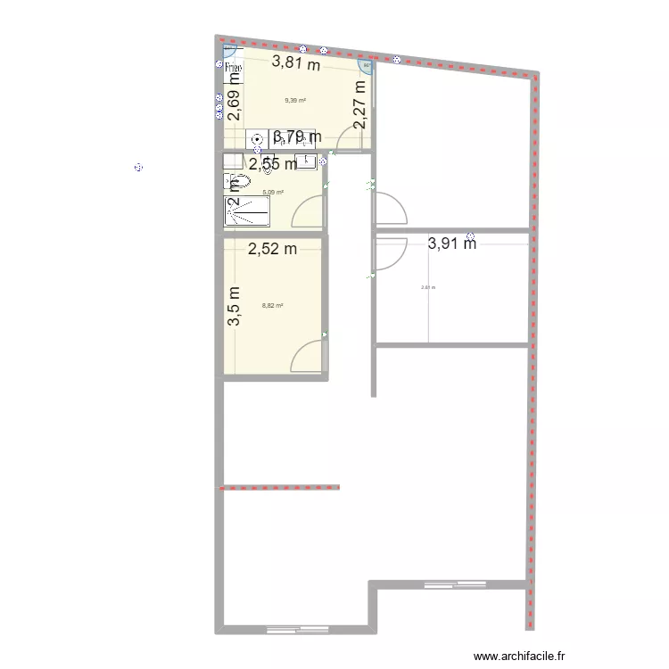 plan maisan. Plan de 3  et 23 m²