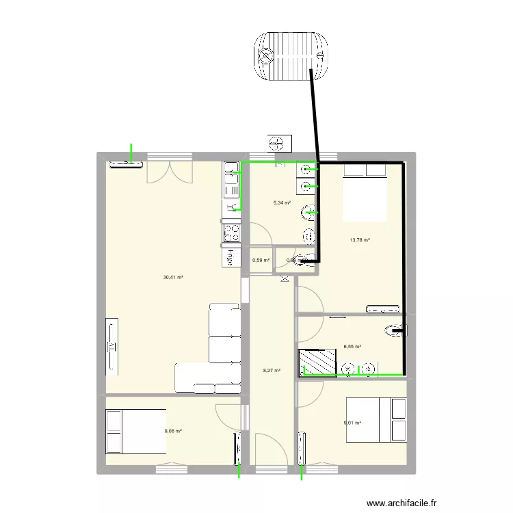 Castel T4 RDC - CUISINE. Plan de 