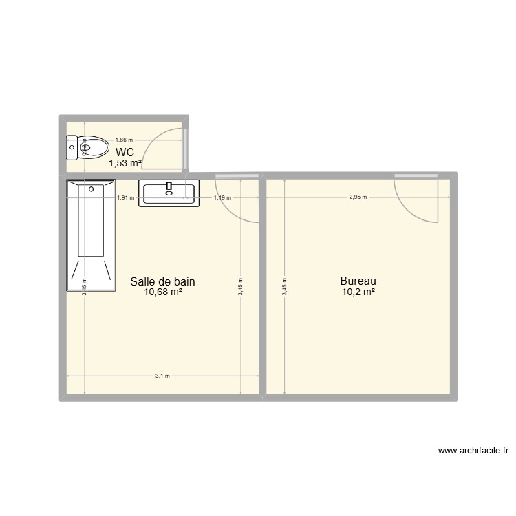 Plan Sdb+bureau+couloir v2. Plan de 0 pièce et 0 m2
