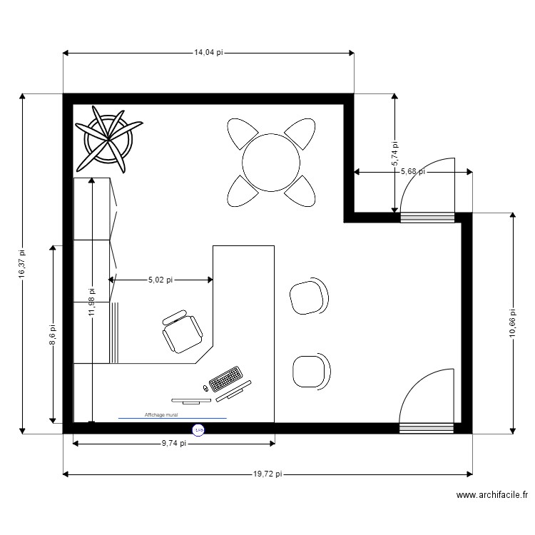 Bureau yan 27 avril 2024. Plan de 1 pièce et 24 m2