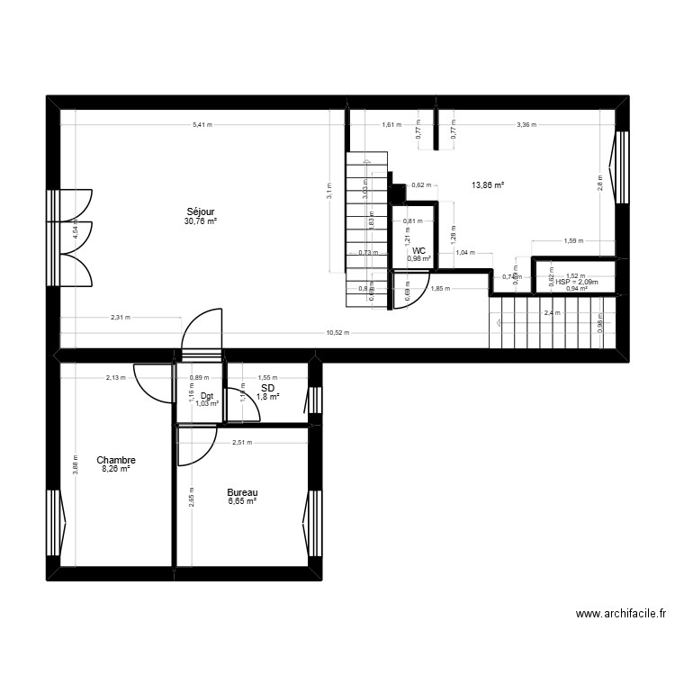 PLAN 1er ETAGE - SONNEVILLE. Plan de 9 pièces et 64 m2
