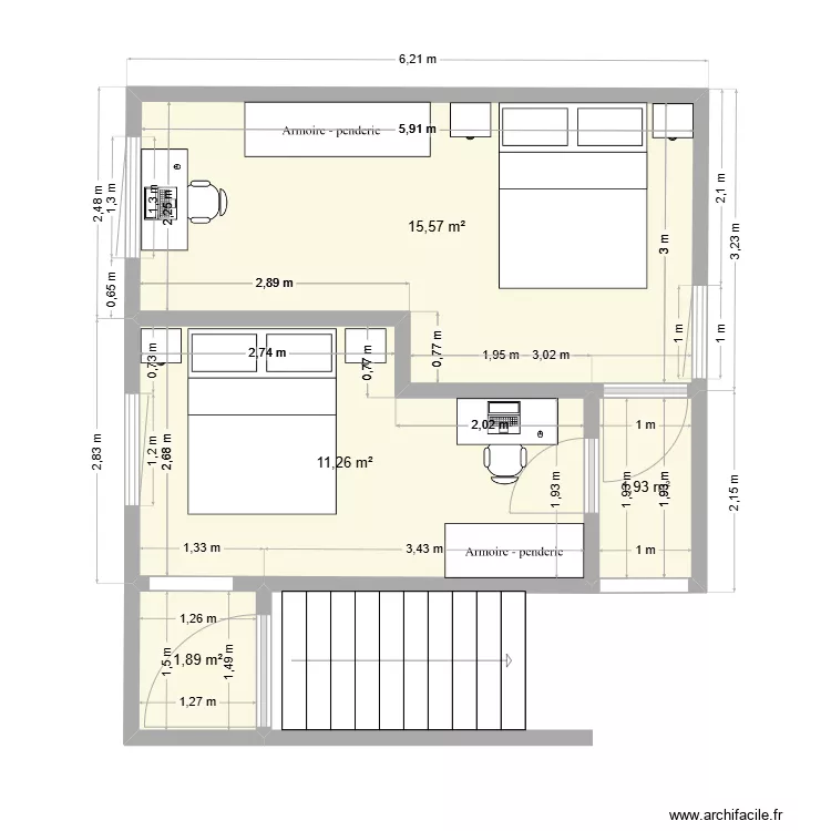 plan sans couloir. Plan de 