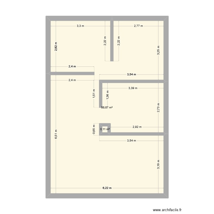 JQH. Plan de 2 pièces et 57 m2