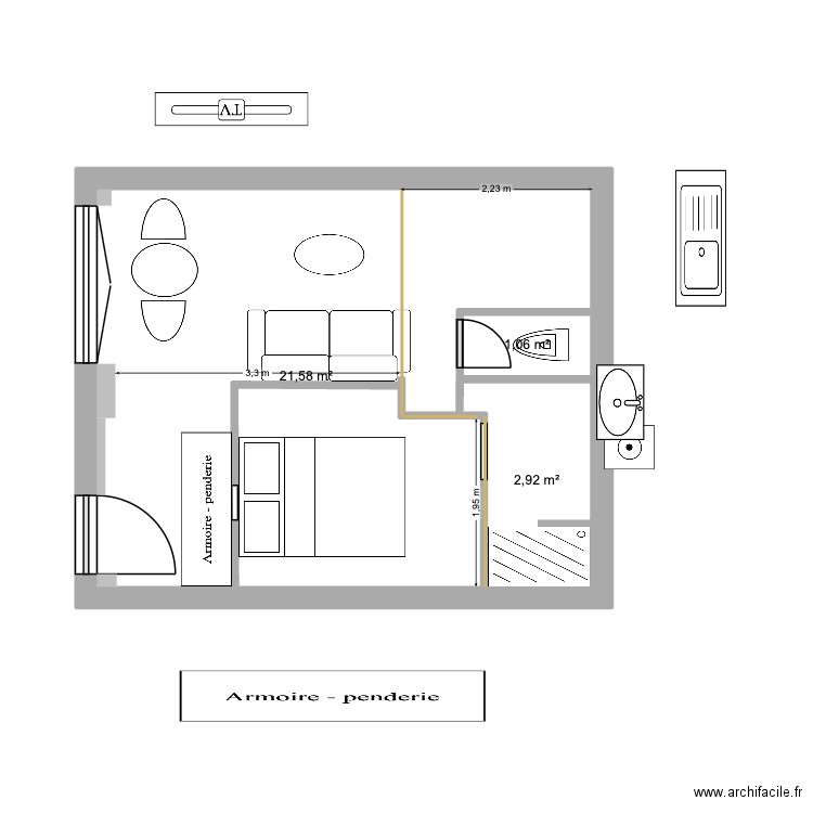 XROUSSEDSFX. Plan de 3 pièces et 26 m2