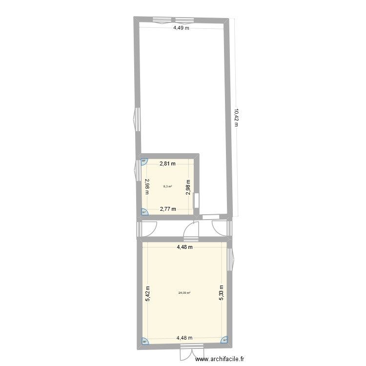 11 10 25 RDC. Plan de 2 pièces et 32 m2