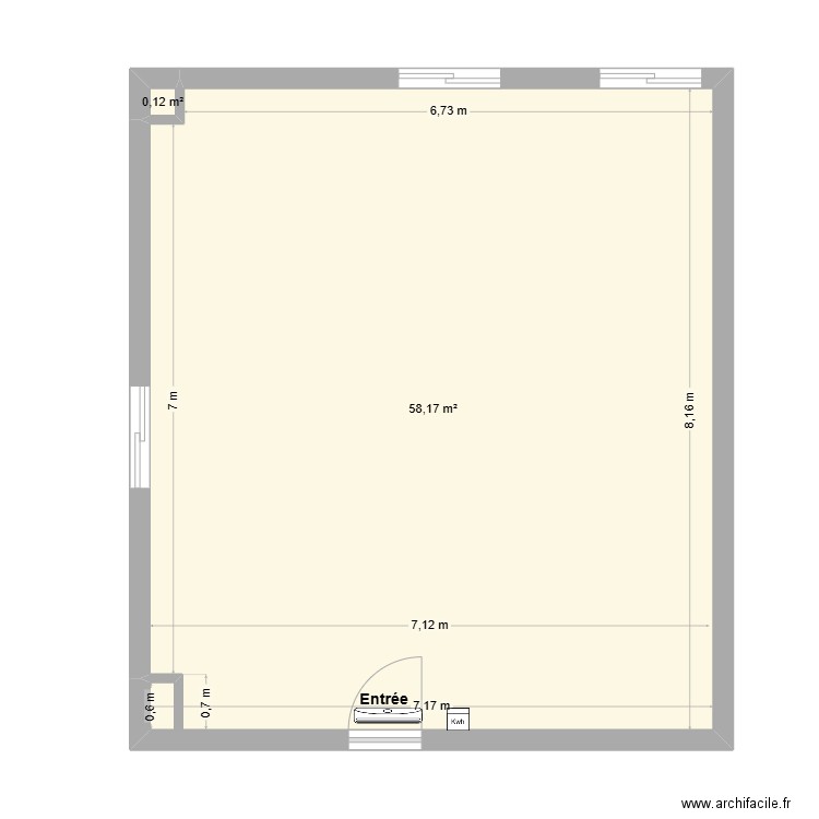 PAMPERO. Plan de 2 pièces et 58 m2