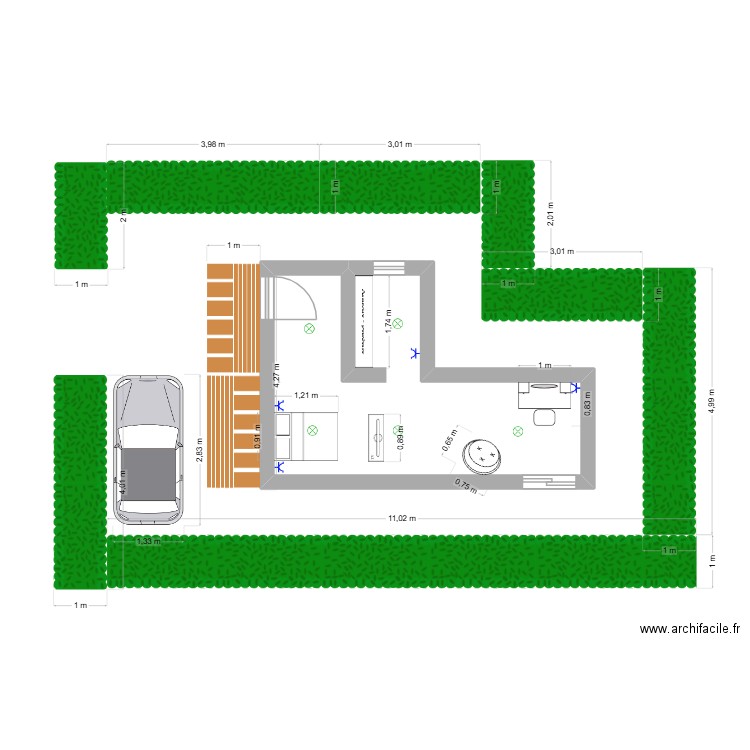 plan de coupe 1. Plan de 1 pièce et 15 m2
