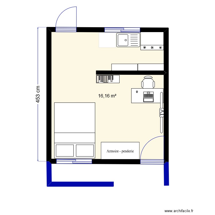 Plan 1 chambre. Plan de 1 pièce et 16 m2