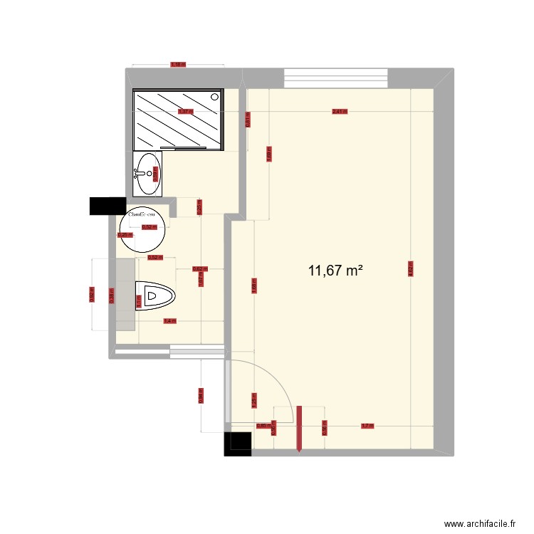 2025_04_19 Fermeture chambre 2. Plan de 2 pièces et 16 m2