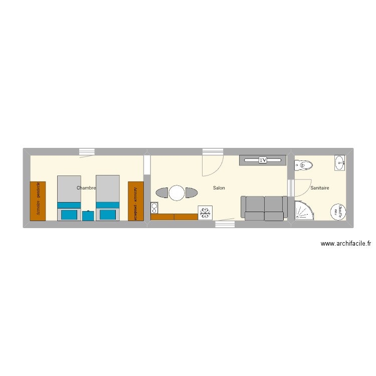 Conteneur. Plan de 3 pièces et 29 m2