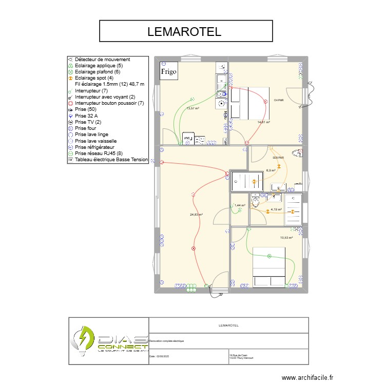 LEMAROTEL. Plan de 7 pièces et 76 m2