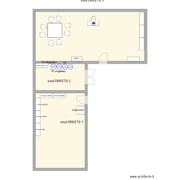 S/sol DREETS 1. Plan de 3 pièces et 94 m2