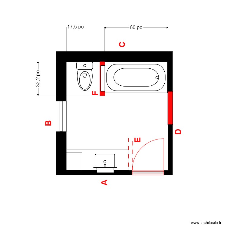 cote 1. Plan de 1 pièce et 6 m2