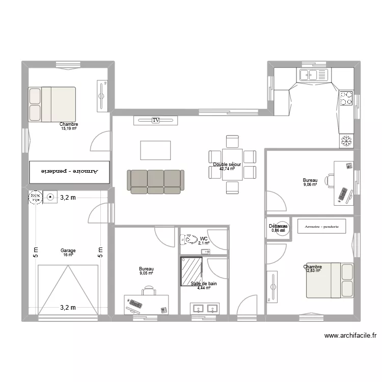 Plan L&eacute;o et Alex v.3. Plan de 9 Pièces et 112 m²