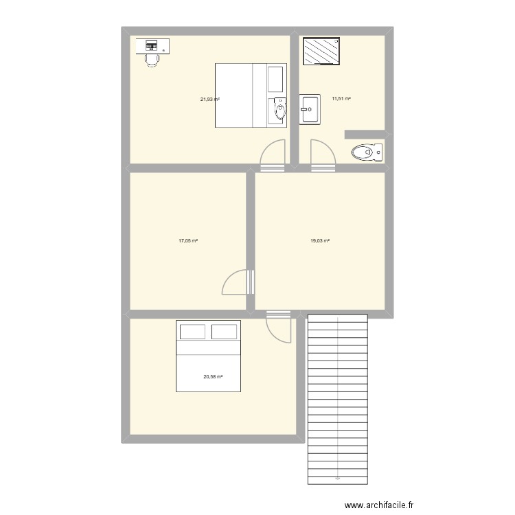 CHAMBRE. Plan de 5 pièces et 90 m2