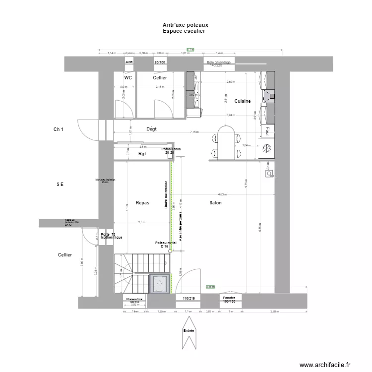 Entr'axe  Poteaux Espace Escalier* . Plan de 