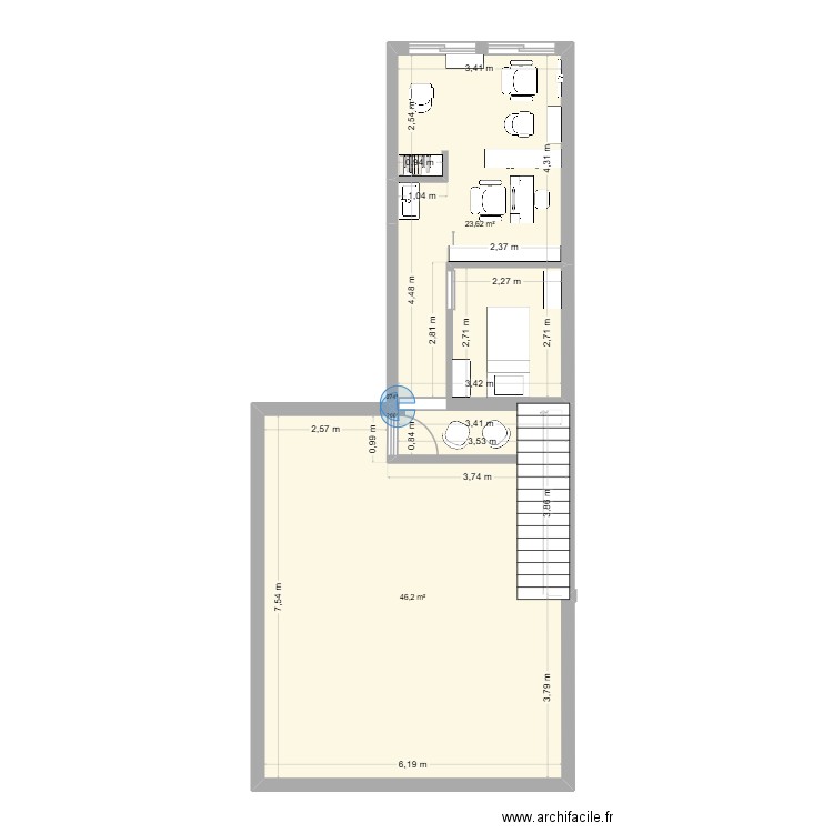Maicia 2. Plan de 2 pièces et 70 m2