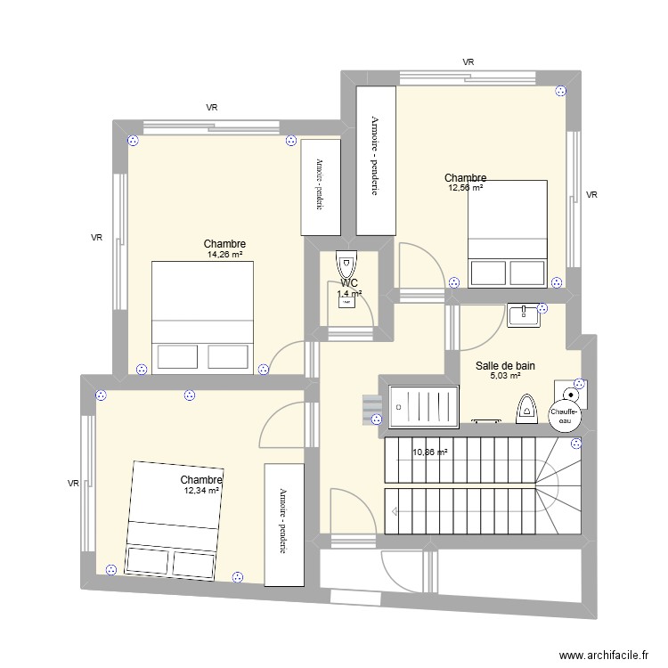 14GV 2eme. Plan de 6 pièces et 56 m2