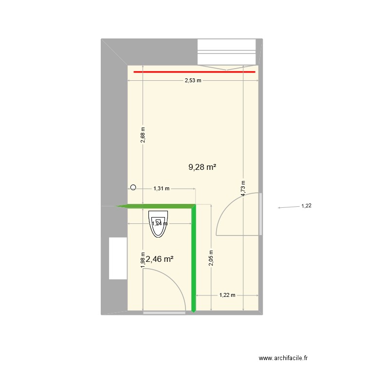 Création wc. Plan de 2 pièces et 12 m2