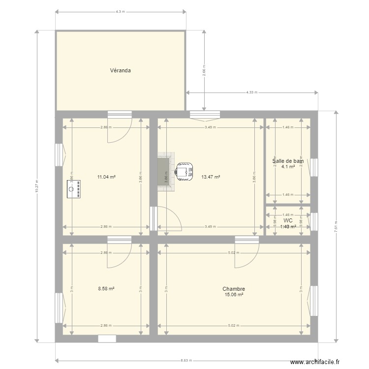 DUPIN. Plan de 7 pièces et 65 m2