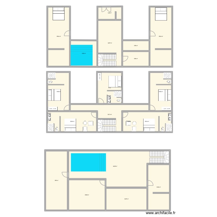 Plan riad Bab  Doukalah patio excentre. Plan de 18 pièces et 406 m2