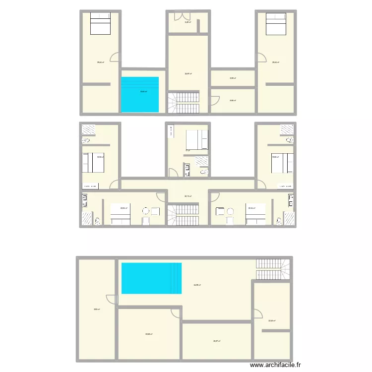 Plan riad Bab  Doukalah patio excentre. Plan de 18 pièces et 406 m²