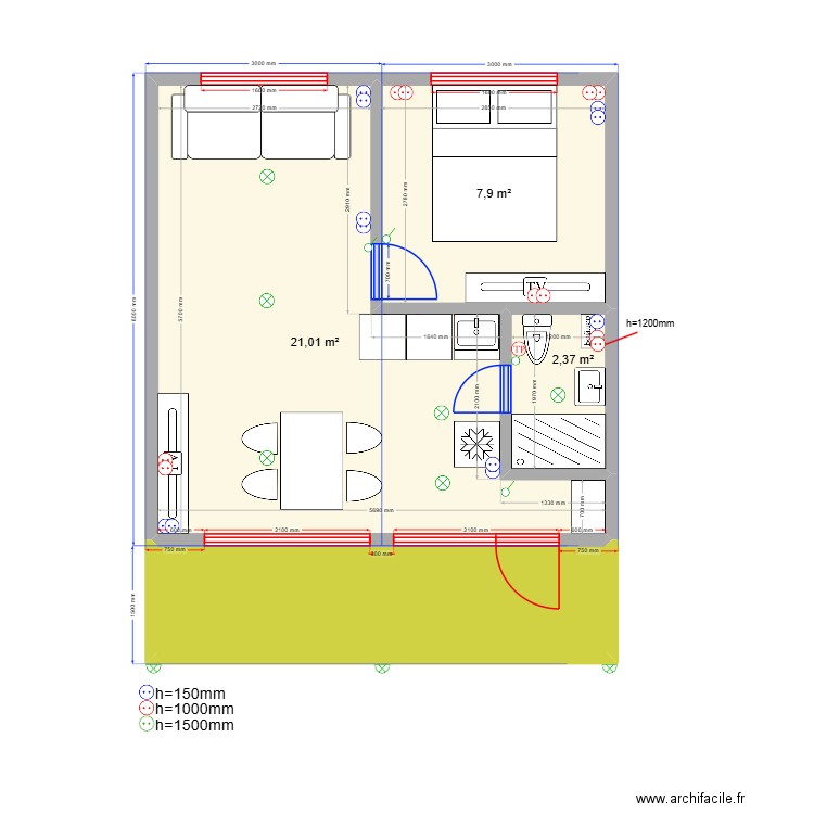 О2Б 2 эл. Plan de 4 pièces et 39 m2
