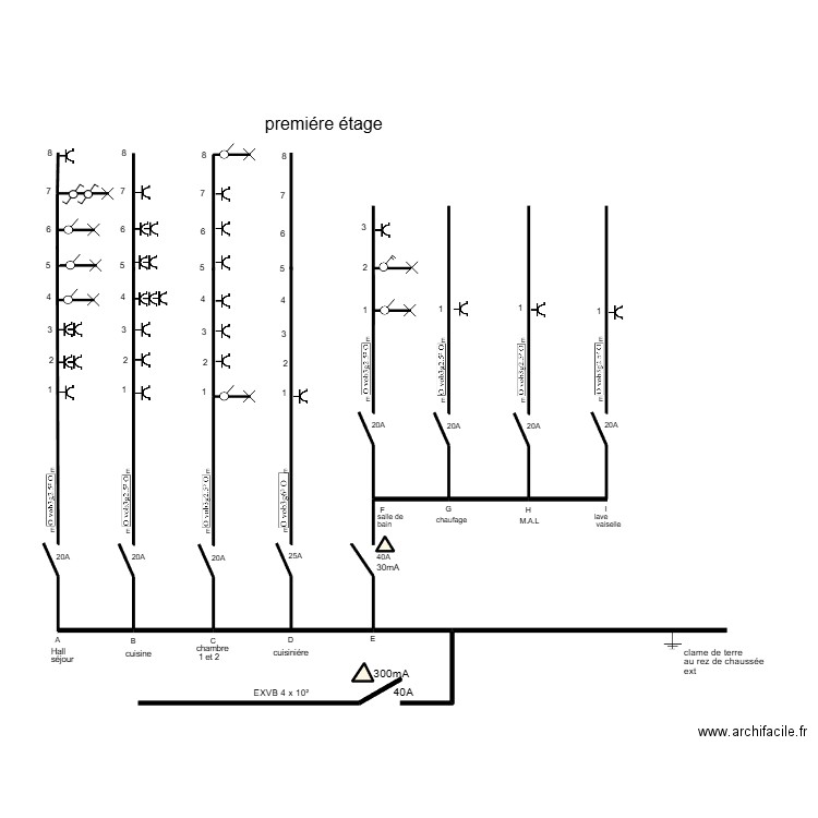 caulier Thulin étage 2 unifilaire. Plan de 2 pièces et 0 m2