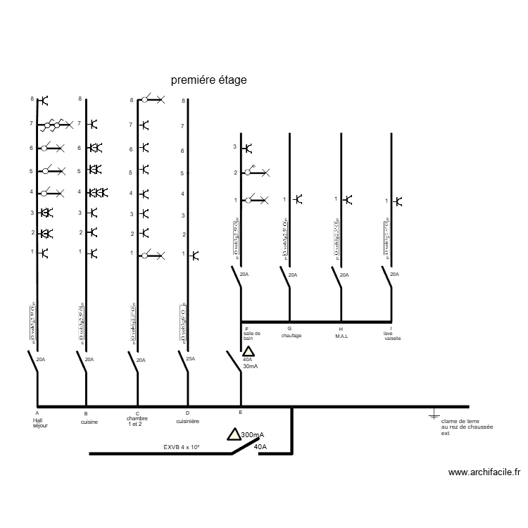 caulier Thulin &eacute;tage 2 unifilaire. Plan de 