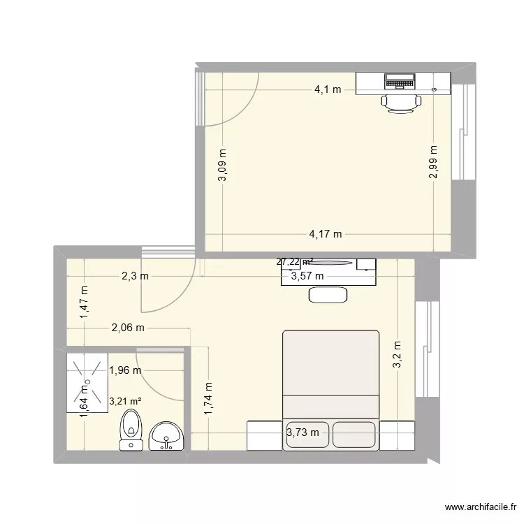 chambres a coucher. Plan de 2 Pièces et 30 m² chambres a coucher. Plan de 2 Pièces et 30 m²