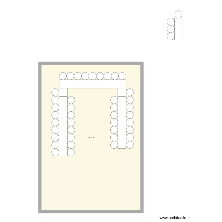 MARIAGE EN U2. Plan de 1  et 132 m²