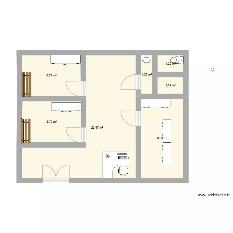plan 2D projet fin d'ann&eacute;e. Plan de 7  et 49 m²