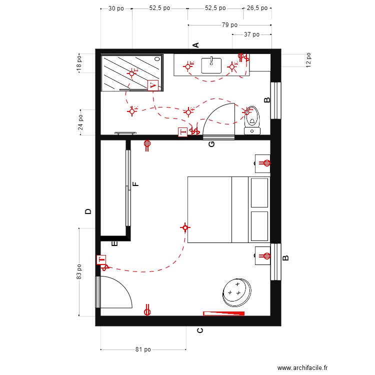 brenda Électrique. Plan de 2 pièces et 25 m2