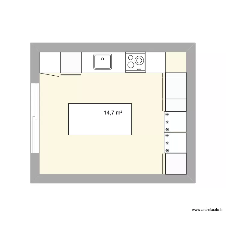 Cuisine Desnouettes. Plan de 1  et 15 m²