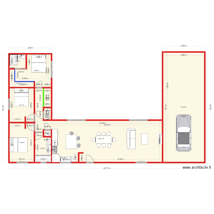 Maison 3 CH V2. Plan de 11 pièces et 162 m2