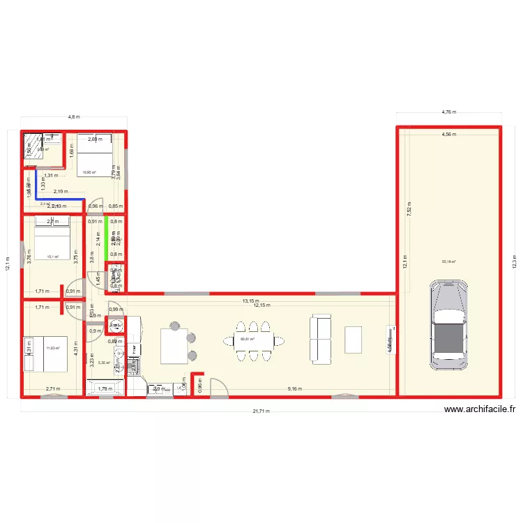 Maison 3 CH V2. Plan de 11  et 162 m²