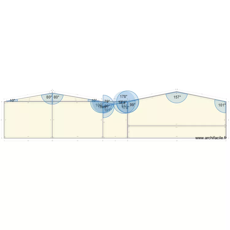 Charpente. Plan de 7  et 523 m²