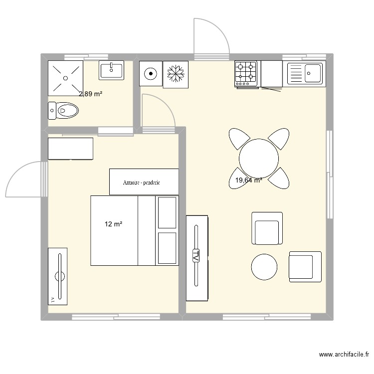 Plan. Plan de 3 pièces et 35 m2